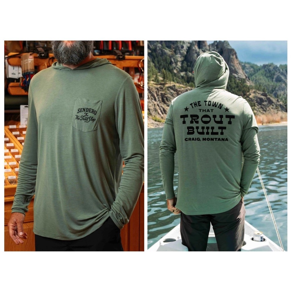 Sendero Provisions Co. Sun Hoodie Men Medium Green Trout Shop Graphic Sage